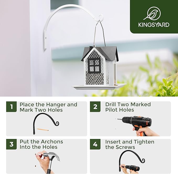 Kingsyard 2-Pack Wall Plant Hanger Outdoor - Heavy Duty Metal Decorative Hanging Bracket Hooks for Hanging Plant, Hummingbird Feeders, Lanterns, Wind Chimes Outdoor & Indoor, 14-Inch/White