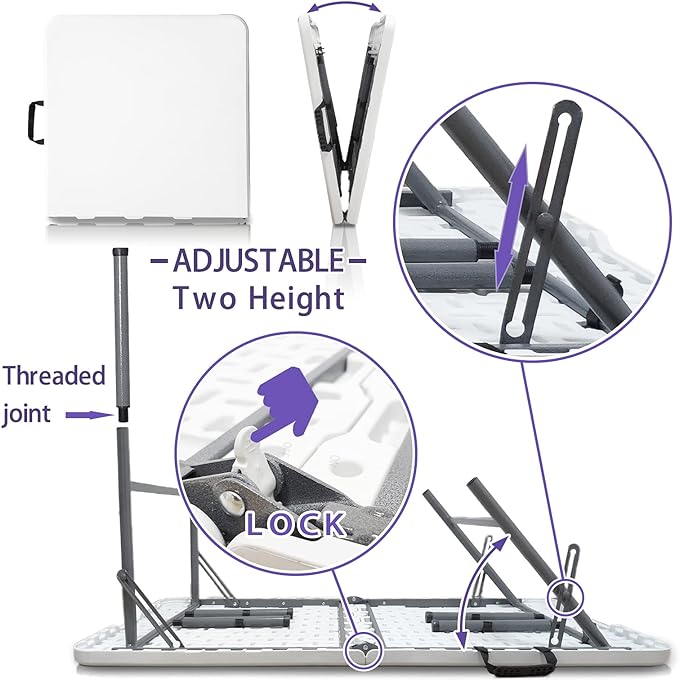 Gocamptoo Folding Table,4ft Indoor Outdoor Heavy Duty Portable Folding Square Plastic Dining Table w/Handle, Lock for Picnic, Party, Camping (4 FT) …