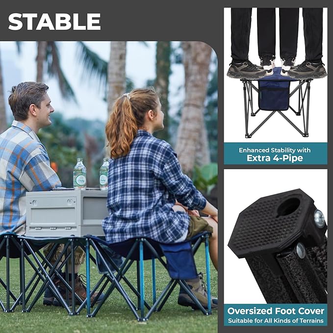 FUNDANGO Folding Camping Stool, 18.1 Inch Oversized Foot Rest 440 Lbs Heavy Duty Portable Padded Stools Seat Anti-Slip Foots & Carry Strap for Fishing Outdoor Lawn Travel (Blue)