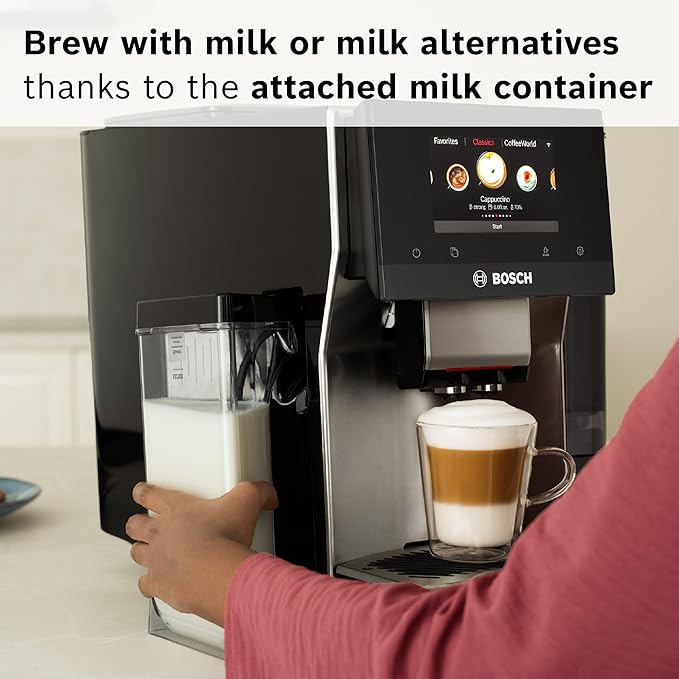 Bosch 800 Series Fully Automatic Espresso and Coffee Machine – 36 Drinks with Coffee World, Cold Brew, Double Cup, Integrated Milk Container, Smart Features, in Stainless Steel TQU60703