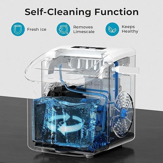Portable Countertop Ice Maker – 26.5lbs Daily Ice Production, 8 Bullet Cubes in 6 Mins – Self-Cleaning, Selectable Ice Sizes & Touchscreen Display for Home/Office/Bar