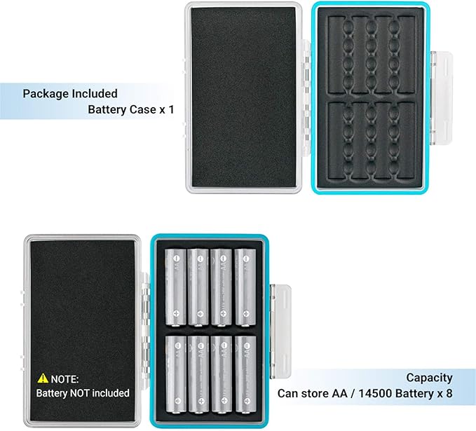 JJC 8 Slots AA Battery Case, PC Shell Water-Resistant & Shockproof Battery Storage Case for 8 x AA / 14500 Battery, AA Battery Organizer Carrying Case