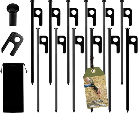 12 Pack Tent Stakes Heavy Duty Forged Steel Camping Stakes for Ground Outdoor Decorations Canopy