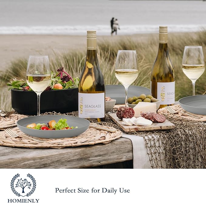 Homienly Deep Dinner Set of 8 Wheat Straw Plates - Alternative to Plastic, Microwave & Dishwasher Safe, Unbreakable & Lightweight Round Plates (Grey,9 inch)