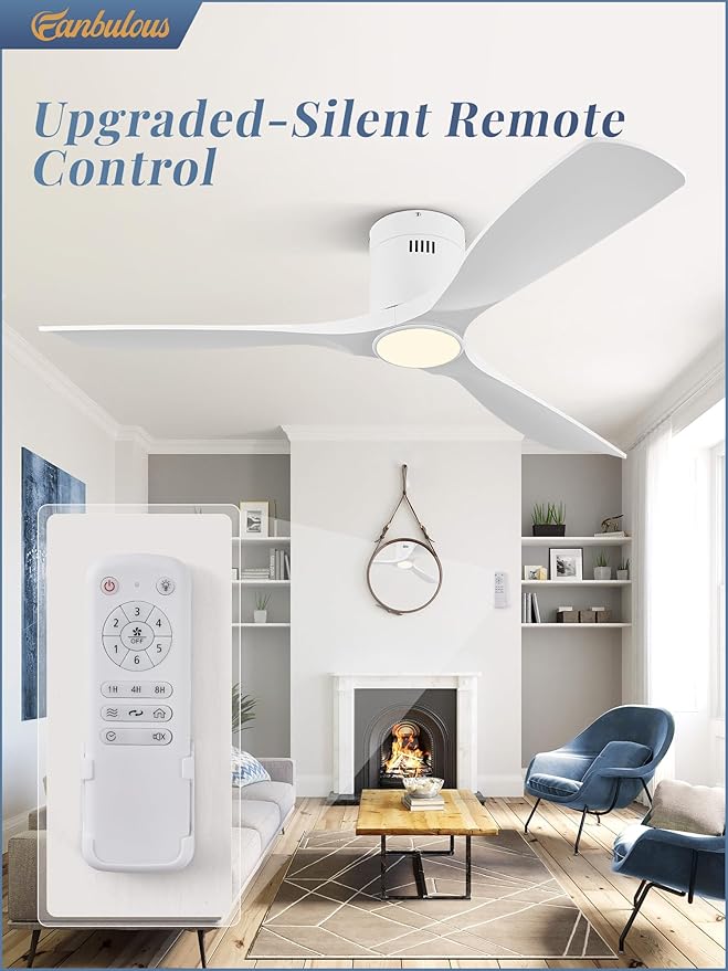 52" Ceiling Fans with Lights and Remote Control,Modern Flush Mount Ceiling Fan with 3 LED Colors,Outdoor Low Profile Ceiling Fans with 6-Speeds Timer DC Motor for Bedroom Living Room Patio