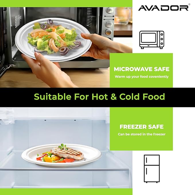 AVADOR® Compostable Tableware 100% Eco-Friendly & Biodegradable Dinnerware Eco-Conscious, Disposable, and 100% Biodegradable (6 inch Round Plates Pack of 100)