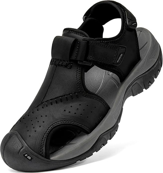 Men's Sport Sandals Closed Toe Leather Hiking Athletic Walking Outdoor Beach Trail River Fishing Water Shoes Lightweight Comfortable Waterproof