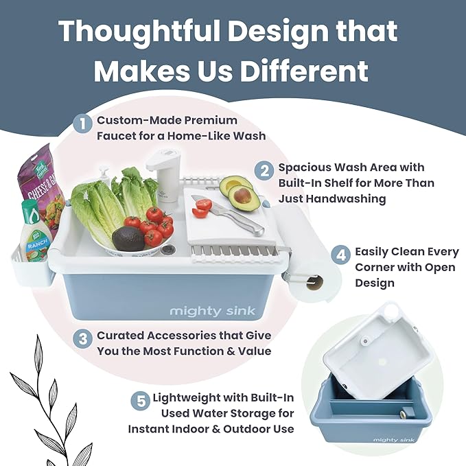 Portable Sink: Patented Wash Station with Electronic Faucet | 2 Gallons | Easy Setup | Indoor & Outdoor Use | Ideal for Dishwashing, Camping Hygiene, Gardening, Pottery & More