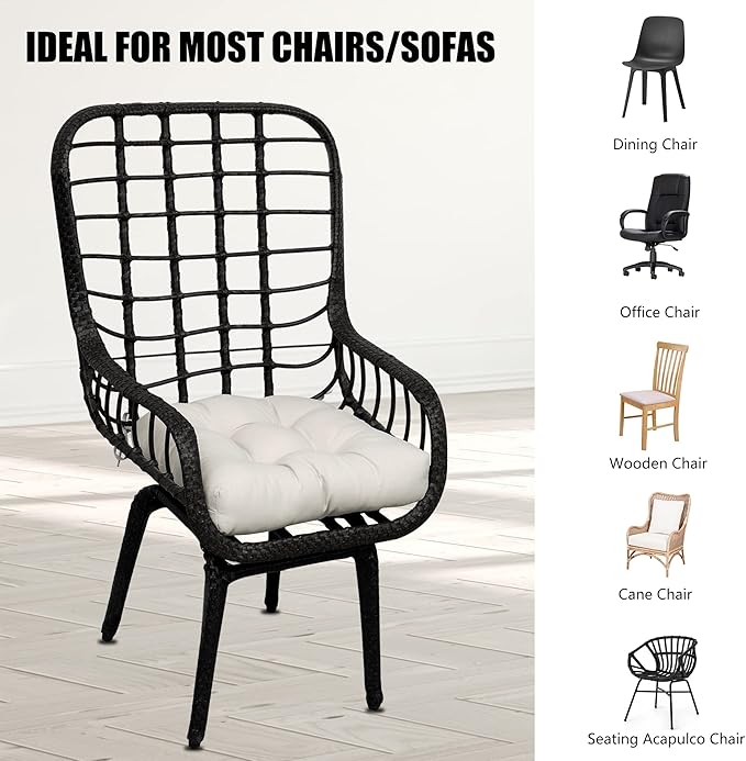 RACE LEAF Outdoor Cushions 17" x 17" Patio Chair Seat Pads, Set of 2 Thick Fill Tufted Square Patio Cushions, Water-Resistant Olefin Chair Seat Cushion with Ties for Non-Slip Support, Beige