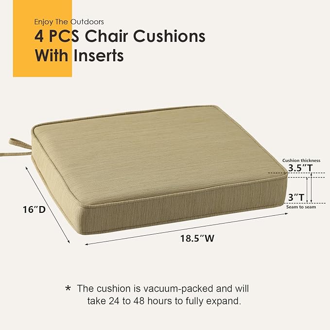 Outdoor Square Corner Seat Cushion, 18.5"x16"x3", Set of 4, Non Slip Seat Cushion Pads with Removable Cover for Patio Furniture, Garden Yard Lawn, Warm Taupe