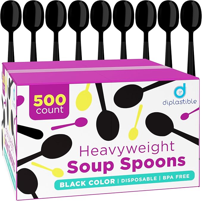 Heavy Duty Soup Spoons - Disposable Spoons - Plastic Cutlery for Parties and Events - Pack of 500