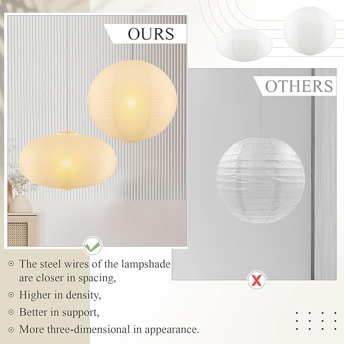 2 Pcs Chinese Paper Lanterns 20 Inch White Lampshade, Large Round and Oblate Pendant Lamp Shade, Rice Paper Lampshade Ceiling Foldable light shade for Interior Home Decoration