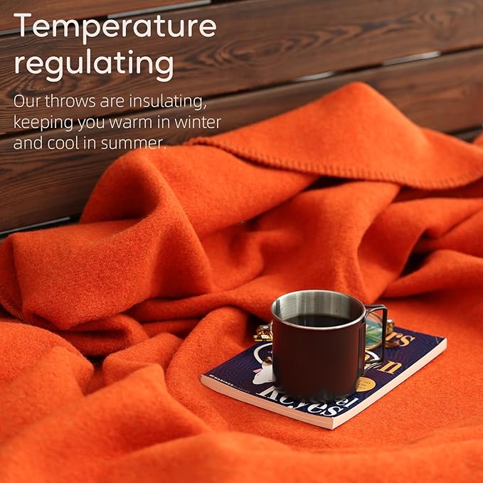 100% Wool Blanket, 48" x 62", Warm, Thick, Washable, Military Wool Blanket, Great for Camping, Outdoors, Sporting Events, Survival Kits, OrangeRed