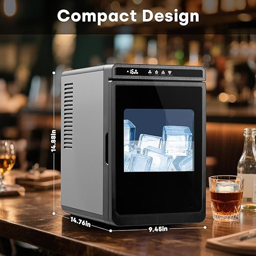 Large Cube Ice Maker Countertop, Nugget Ice Machine with Scoop&Basket, 22lbs/24H, Self-Cleaning, Portable Ice Maker for Whiskey, Cocktails, and Iced Beverages