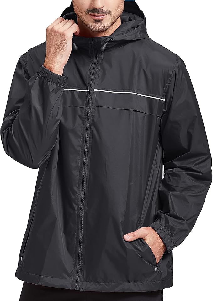 SWISSWELL Rain Jacket Men Waterproof Windbreaker, Lightweight Hooded Raincoat for Daily Casual