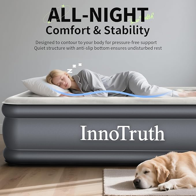 InnoTruth Air Mattress Full with Built in Pump, Inflatable Blow up Mattress, 18" Raised Colchones Inflables Air Bed for Guests & Home, Ideal for Home Use and Outdoor Camping, 600lb Weight Capacity