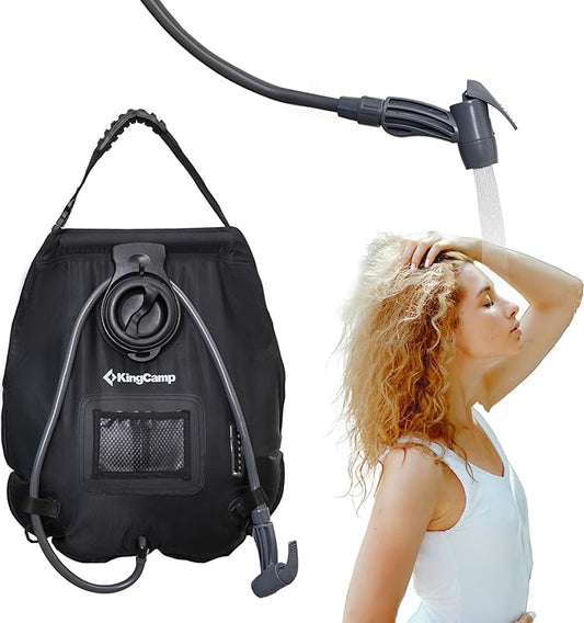 KingCamp Solar Shower Bag, Leak-Proof Design Camping Shower Bag with Thermometer, Removable Hose & Switchable Shower Head, 5 gallon/20L