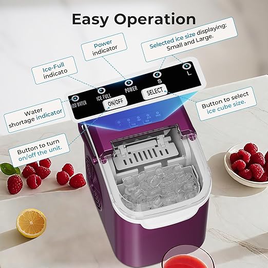 Smart Countertop Ice Maker Machine – 6-Minute 8-Bullet Ice, 26.5lbs Daily – Auto Self-Cleaning, Portable with Selectable Ice Size & Touch Panel for Home/Office/Bar