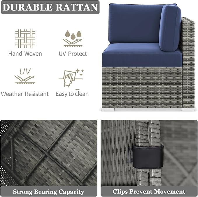 LayinSun 8 Piece Patio Furniture Set with 44" Propane Gas Fire Pit Table, Outdoor Sectional Conversation Set Wicker Rattan Sofa Set with Coffee Table