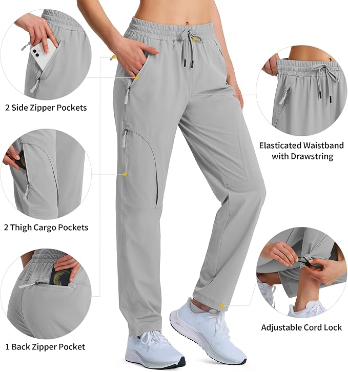 Women's Hiking Pants Quick Dry Lightweight Cargo Pants UPF 50 Water Resistant Zipper Pockets for Golf Travel Work Camping
