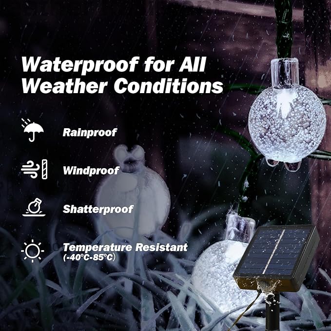 Solar Lights Outdoor Waterproof, 2 Pack Total 120LED 72FT Solar String Lights for Outside with 8 Modes, Outdoor String Lights Crystal Globe Patio Lights for Garden Yard Party Decor (Cool White)