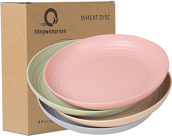 shopwithgreen Lightweight Unbreakable Wheat Straw Plates - Extra Large-4 Pack 8.8'' Deep Dinner Plates, Dishwasher Microwave Safe, Healthy Dessert, Kids,Toddler Adult