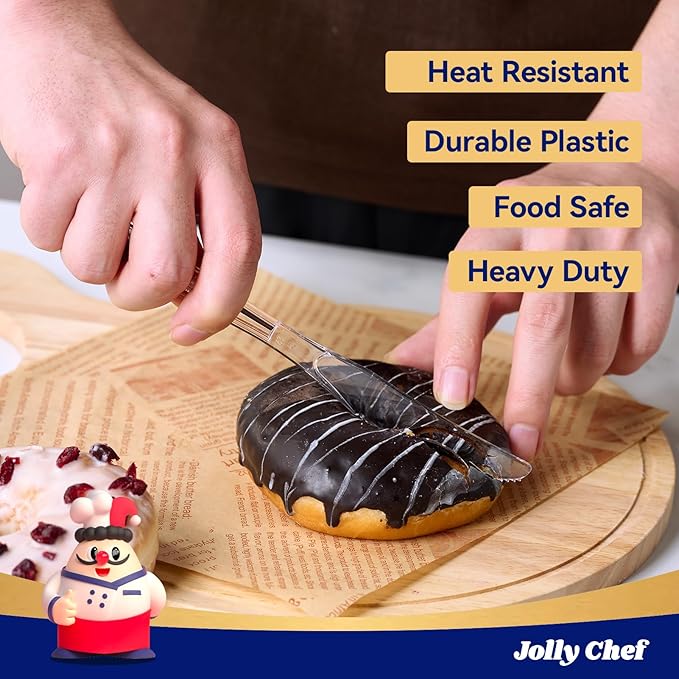JOLLY CHEF 300 Count Clear Plastic Knives Heavy Duty, 7.7" Heat Resistant Solid and Durable Plastic Knives Disposable, Disposable Bulk Cutlery Perfect for Parties Supply Events Everyday Use