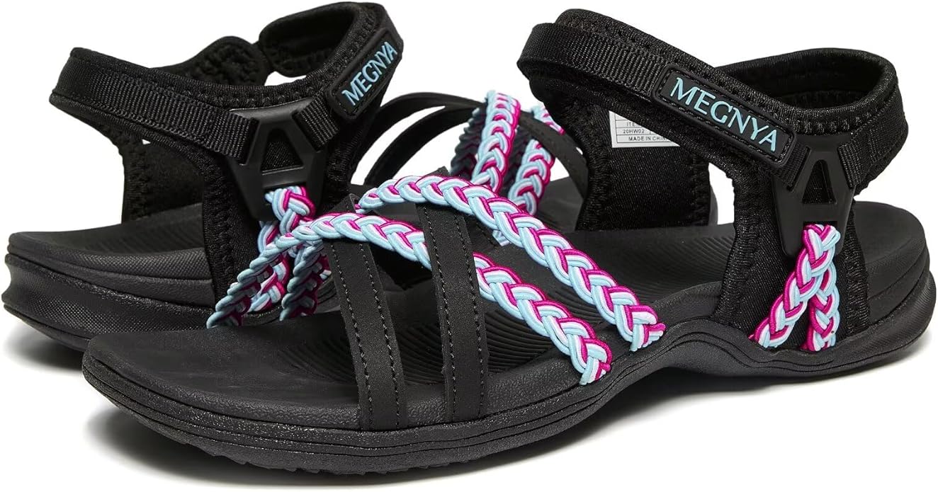 MEGNYA Hiking Sandals for Women, Arch Support Comfortable Walking Sandals Hook Loop Strap, Sports Lightweight Slides