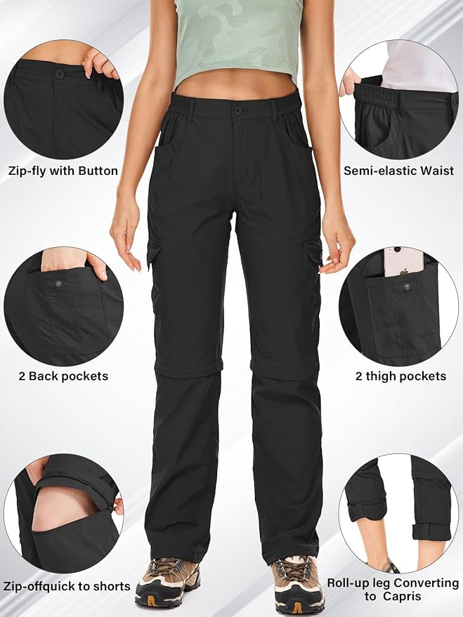 Women's Hiking Pants Convertible Quick Dry Lightweight Zip Off Fishing Travel Safari Pants