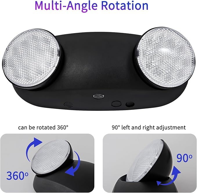 TANLUX Black Emergency Lights with Battery Backup, Two Head Adjustable Commercial Emergency Light, UL Listed, AC 120/277V, Hardwired Emergency Exit Light Fixtures for Business - 1 Pack