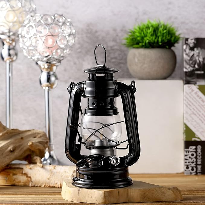 Honoson 4 Pieces Oil Lamp Hurricane Lamp Kerosene Lantern for Indoor Outdoors Decorative Hanging Oil Lantern with Wick for Hiking Emergency Camping Party Decoration(Black,8 Inch)