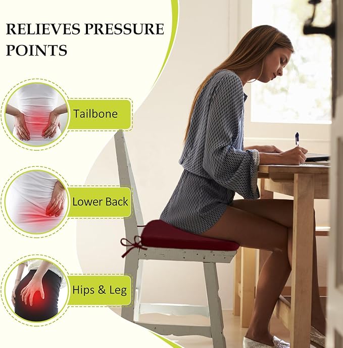 Chair Cushions for Dining Chairs, Indoor Chair Cushions with Ties，Waterproof Chair Pads Set of 4, Burgundy, 17x16x2.5 Inch