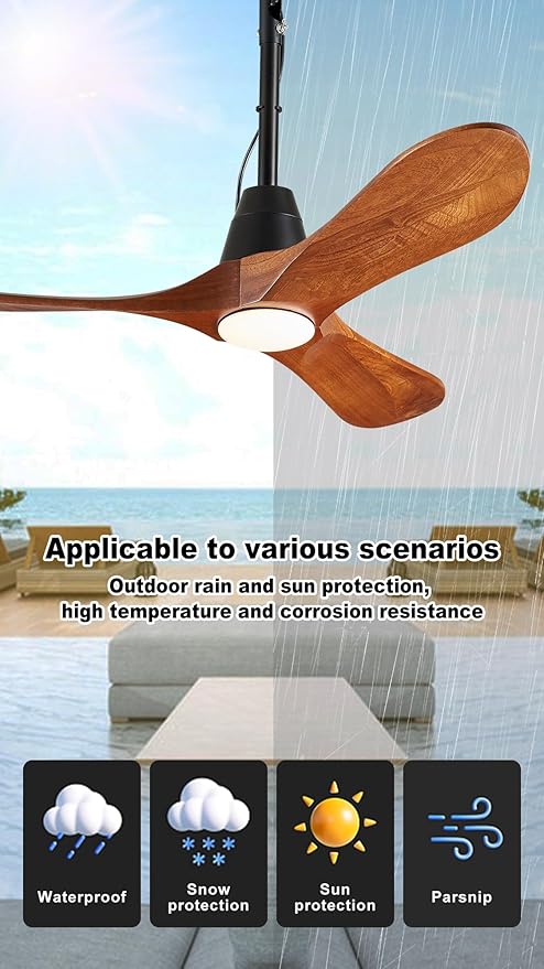 3 Blades Wood Outdoor Ceiling Fan with Light for Patios, Farmhouse Rustic Ceiling Fans with Lights, 42" Plug-in Wet Rated Outdoor Gazebo Fan for Exterior House Porch Patio, Waterproof,F247