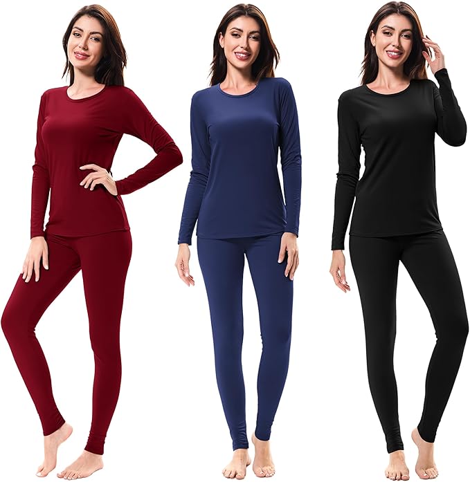 URATOT 3 Sets Women's Thermal Underwear Set Fleece Lined Long Johns Thermal Underwear Base Layer for Women Cold Winter