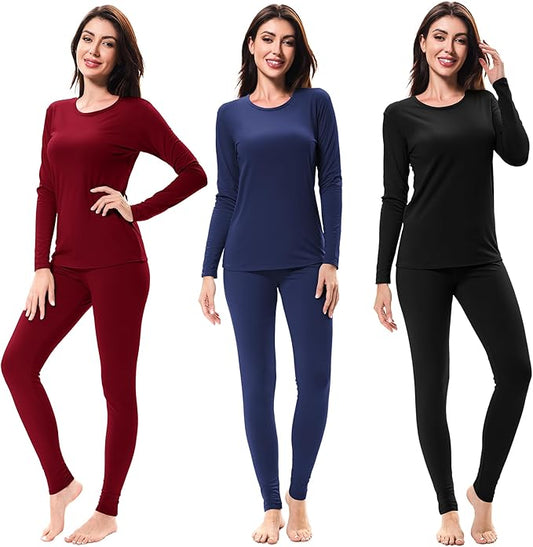 URATOT 3 Sets Women's Thermal Underwear Set Fleece Lined Long Johns Thermal Underwear Base Layer for Women Cold Winter