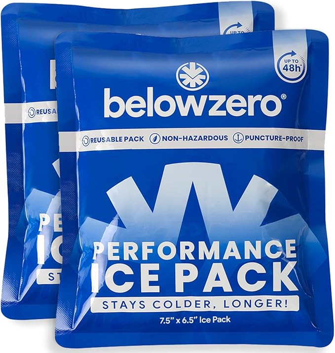 Below Zero Prefilled Reusable Ice Packs for Coolers | Long Lasting Freezer Ice Blocks for Camping, Lunch Bags & More | 48 Hour Cooler Ice Pack Technology