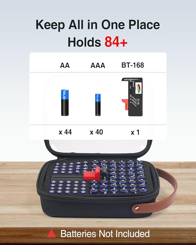 Luxtude Battery Storage Organizer, Clear Battery Organizer Storage Case with Tester,Batteries Holder Organizers for 90 PCS, Batteries Case Organizers Holds 50 AA & 40 AAA, Camping Accessories(Black)