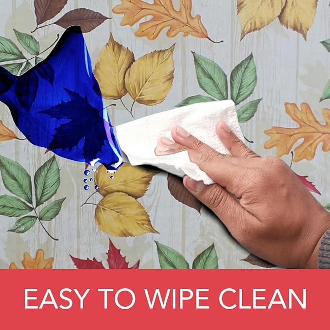 LAMINET Elastic Fitted Table Cover - All-Over Leaves - Small Round - Fits Tables up to 44 Diameter