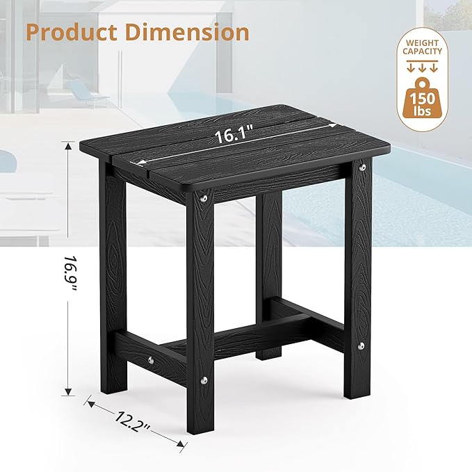 LUE BONA Outdoor Side Table, HDPS Small Outdoor Adirondack Side Tables, Outside End Table for Patio, Porch, Deck, Pool, Weather Resistant/Easy Maintenance, Black