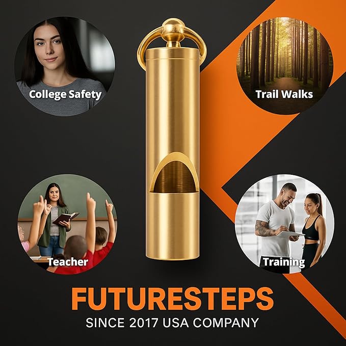 Loudest Brass Whistle Best Premium Emergency Whistle 125db+ One Piece Outdoor Survival Whistle On Key-Chain or Hang Around Your Neck and Carry it Anywhere!