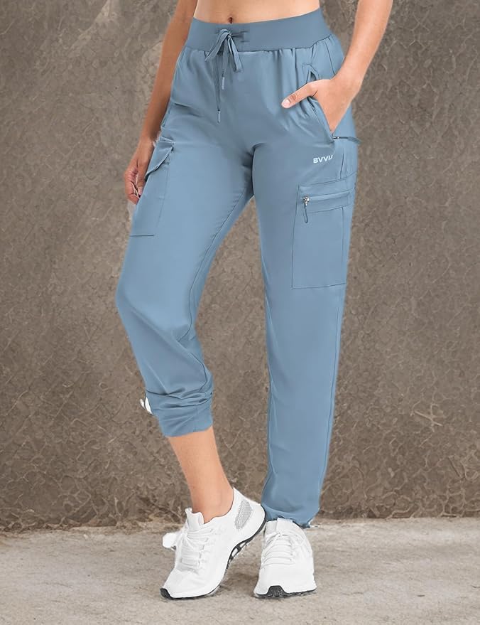 BVVU Women's Hiking Pants Lightweight Quick Dry Travel Outdoor Pants Waterproof Work Cargo Joggers with Zipper Pockets