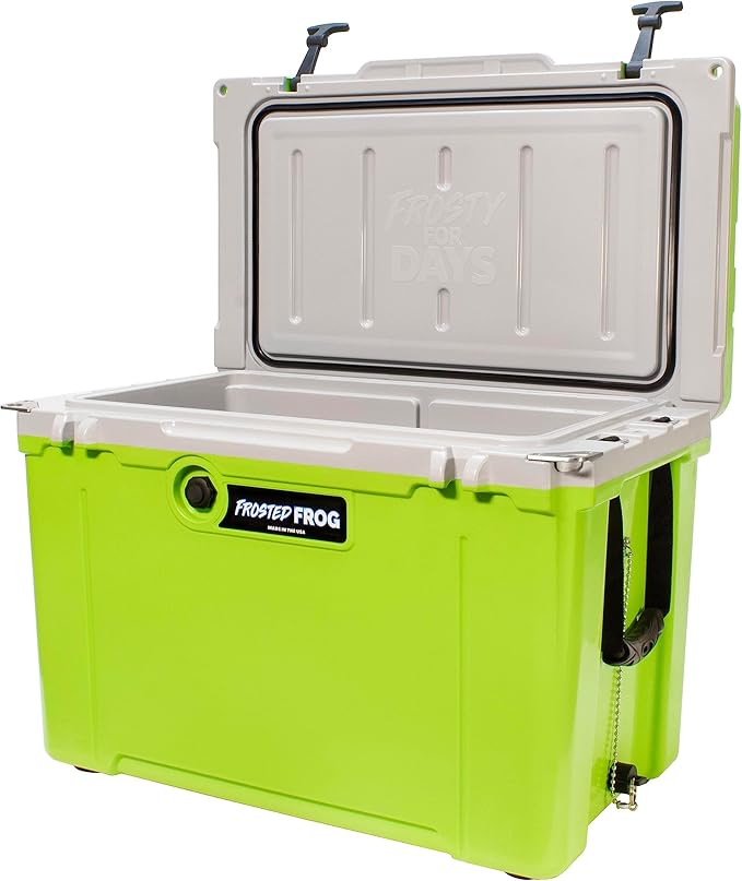 Made in USA Frosted Frog Hyper-Light 54 Quart Hard Cooler Insulated Portable Ice Chest Box for Beach, Beverages, Camping, Fishing, Boat, Barbecue, 30% Lighter Than Rotomolded Coolers