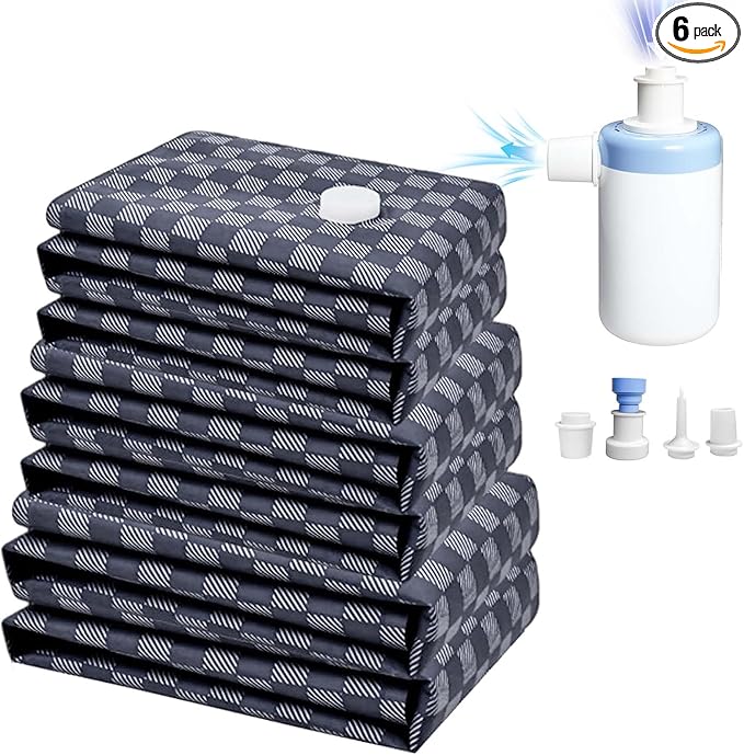 Vacuum Seal Bags for Clothing Travel w/Wireless Pump, Space Saver Vacuum Storage Organizer Bag for Luggage, Seal Compression Packing Bags for Clothes & Blankets 6 Pack (Compression bag)