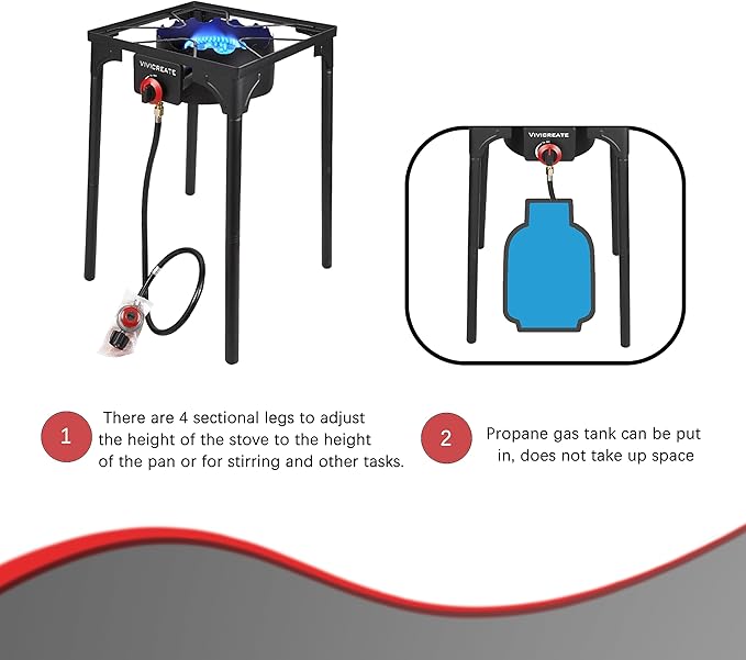 Vivicreate 30000 BTU Propane Gas Stove Outdoor Single Burner Adjustable Height with 20PSI Regulator Heavy Duty Cooker for Patio Camping Garden BBQ Fogon de Gas Estufa de Gas Portatil Parrillas de Gas