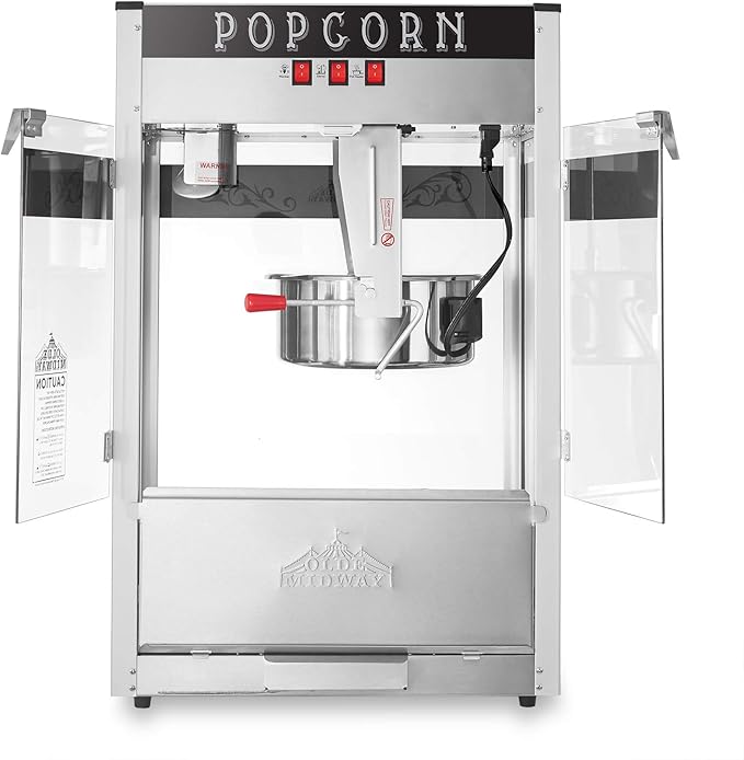 Olde Midway Commercial Popcorn Machine Maker Popper with Extra Large 16-Ounce Kettle - Black