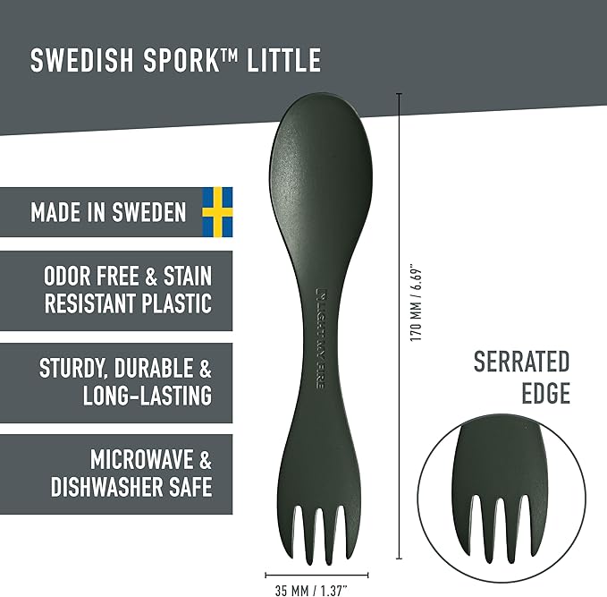 Light My Fire Spork Original 3-in-1 Camping Spoon 2PACK Fork Knife Combo Reusable Travel & Camping Utensils Lunch Spork Outdoor Backpacking Hiking Picnic Utensil BPA Free, SageGreen/Cream