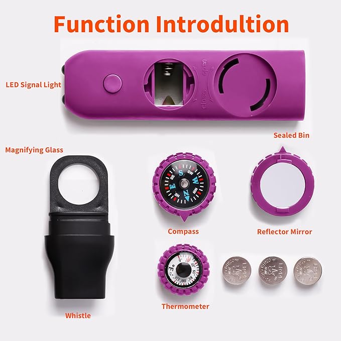 Multifunctional Survival Emergency Whistle for Kids with Compass Hiking Survival, Thermometer & Neck Lanyard | Emergency Safety Gear for Hiking, Camping, Kayaking, Boating, Climbing