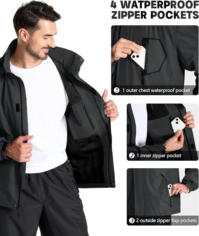 SWISSWELL Mens Rain Jackets Waterproof with Hood Men Windbreaker Jackets Lightweight Rain Coats for Golf Fishing Hiking