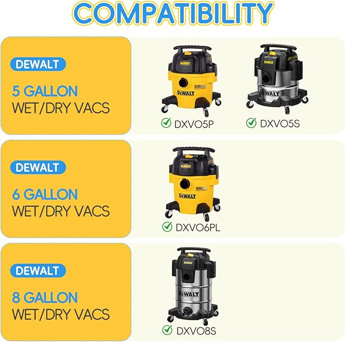 14 Pack DXVA19-4104 Vacuum Bags for DEWALT 5 to 8 Gallon Wet/Dry Vacuum, Disposable Shop Vac Bags, Dust Collection Bag Replacement