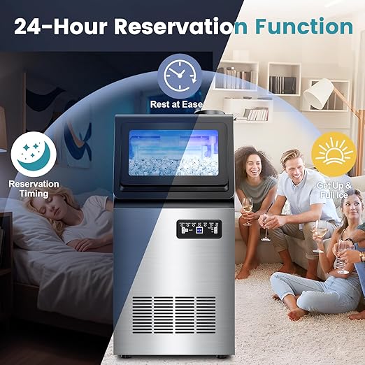 Commercial Ice Maker Machine 150LBS/24H, Dual Water Inlet Options, Stainless Steel Air Cooled Freestanding/Under Counter Ice Maker Smart LCD, Self-Cleaning, Quiet for Home, Bar, Restaurant